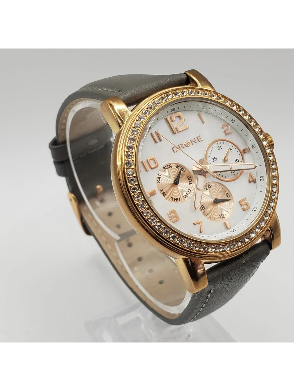 Drone Rhinestone Rose Gold Womens 38mm Multifunction Watch New Battery
